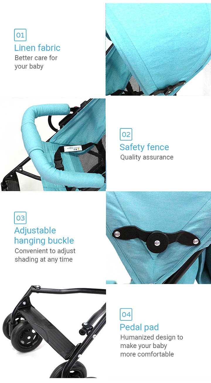 Collapsible Sunshine Stroller Pram Adjustable Lightweight Breathable Safety Harness