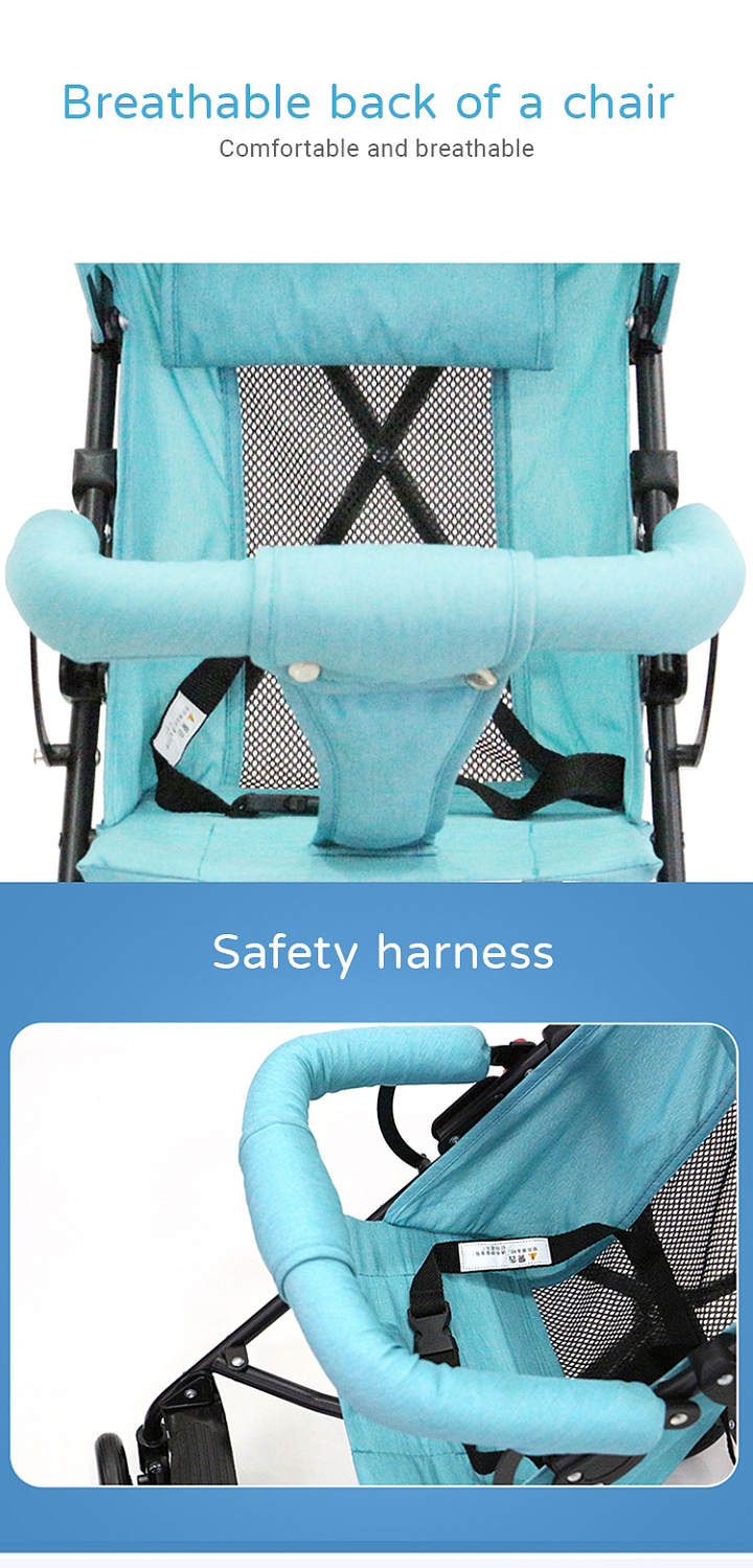 Collapsible Sunshine Stroller Pram Adjustable Lightweight Breathable Safety Harness