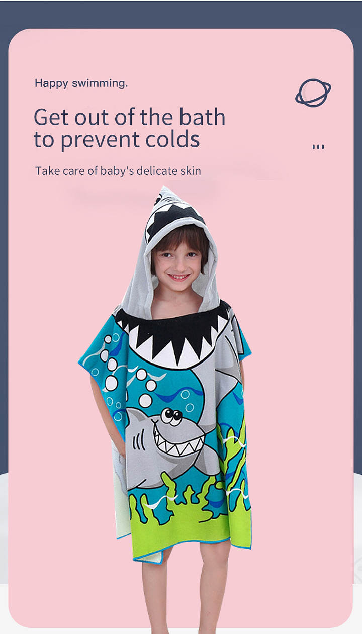 Kids Soft and Absorbing Cartoon Hooded Bath Towels Baby Cape Printed Bath Towel